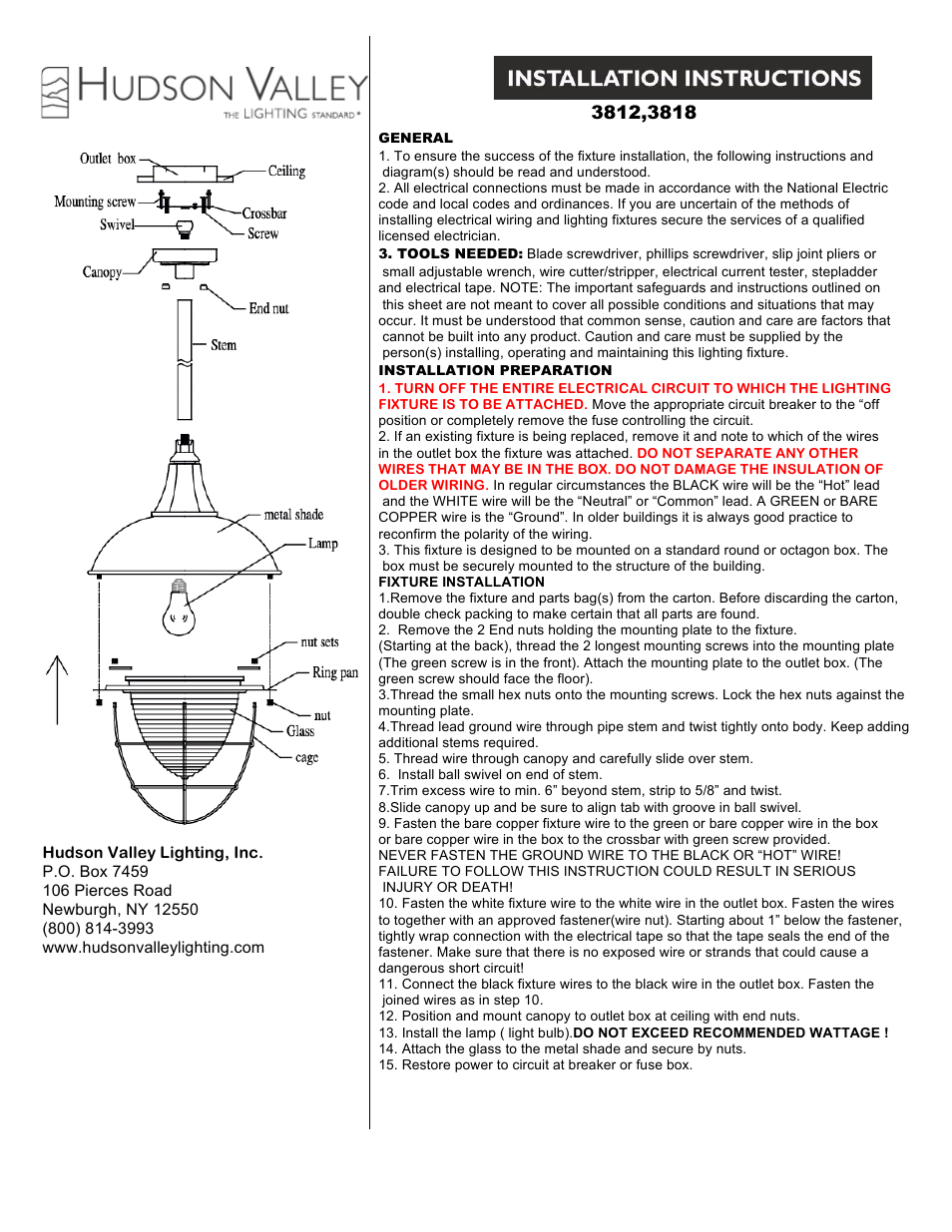 Hudson Valley Lighting KEENE 3818 User Manual | 1 page