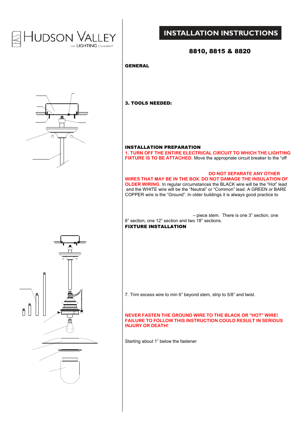 Hudson Valley Lighting KENDALL 8820 User Manual | 2 pages