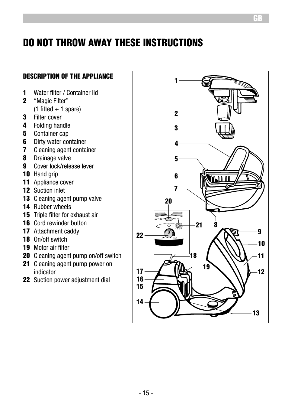 Do not throw away these instructions | ARIETE Twin Aqua Power  2477 User Manual | Page 17 / 36