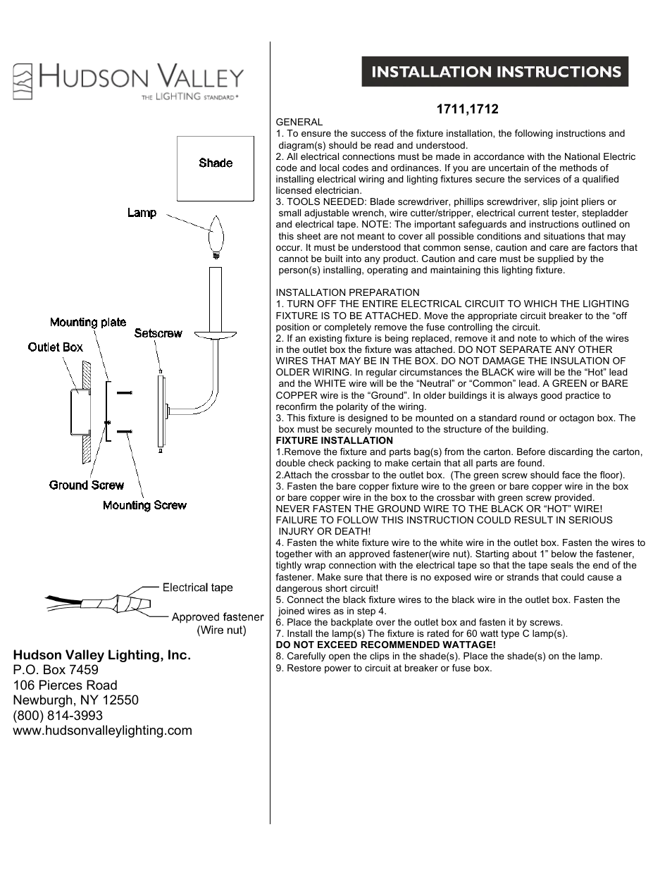Hudson Valley Lighting KINGS POINT 1712 User Manual | 1 page