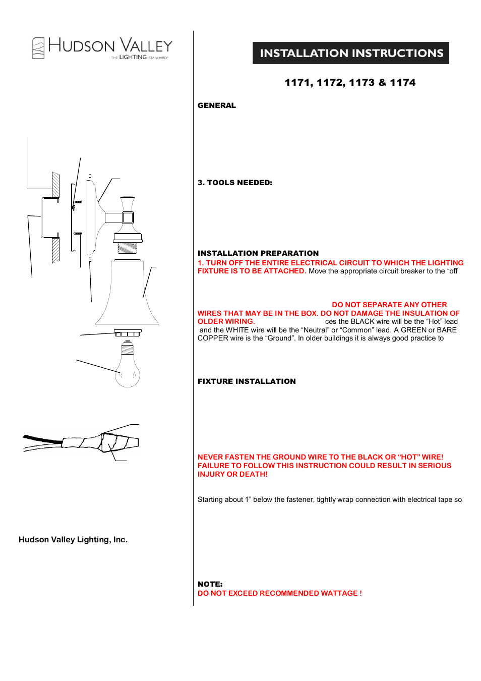 Hudson Valley Lighting KIRKLAND 1171-1174 User Manual | 2 pages