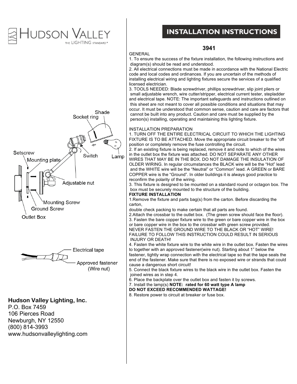 Hudson Valley Lighting LACONIA 3941 User Manual | 1 page