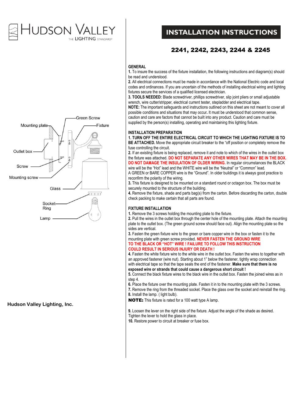 Hudson Valley Lighting LAKELAND 2241-2245 User Manual | 3 pages