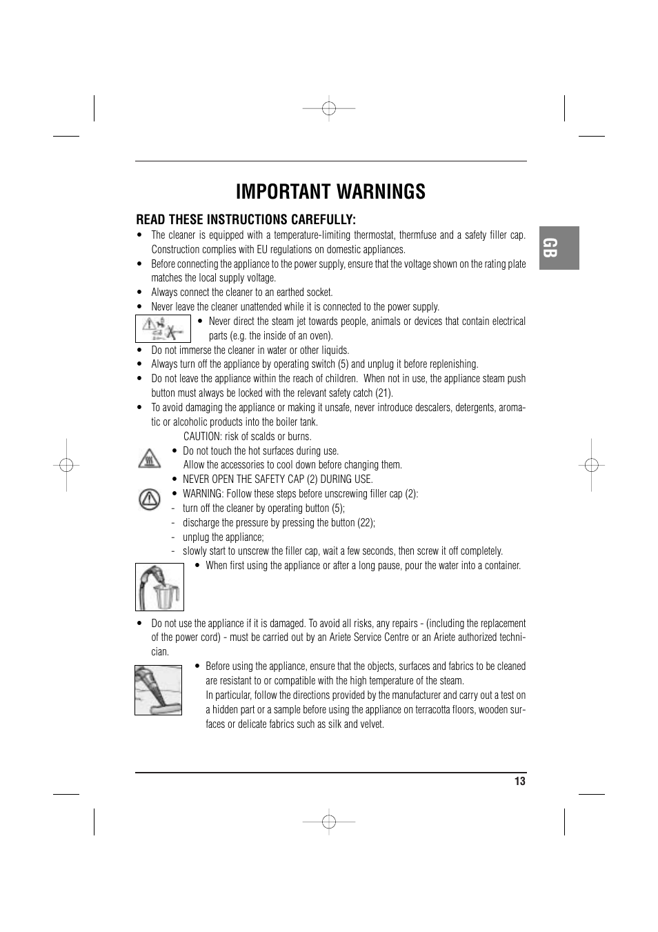 Important warnings | ARIETE MVC2 Deluxe 4210 5 User Manual | Page 15 / 102