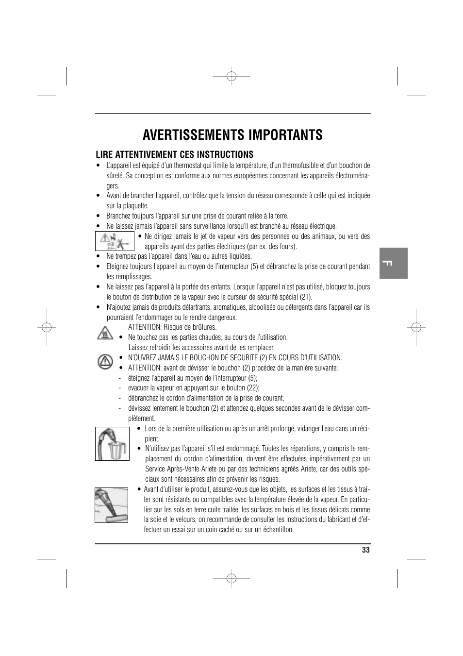 Avertissements importants | ARIETE MVC2 Deluxe 4210 5 User Manual | Page 35 / 102