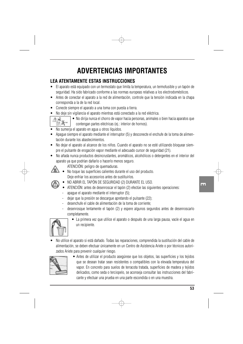 Advertencias importantes | ARIETE MVC2 Deluxe 4210 5 User Manual | Page 55 / 102