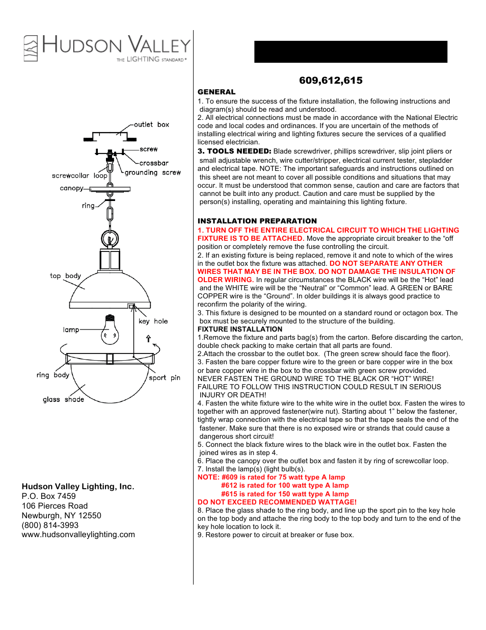 Hudson Valley Lighting LAMBERT 609-615 User Manual | 1 page