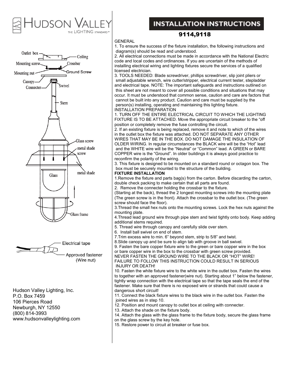 Hudson Valley Lighting LANSING 9118 User Manual | 1 page