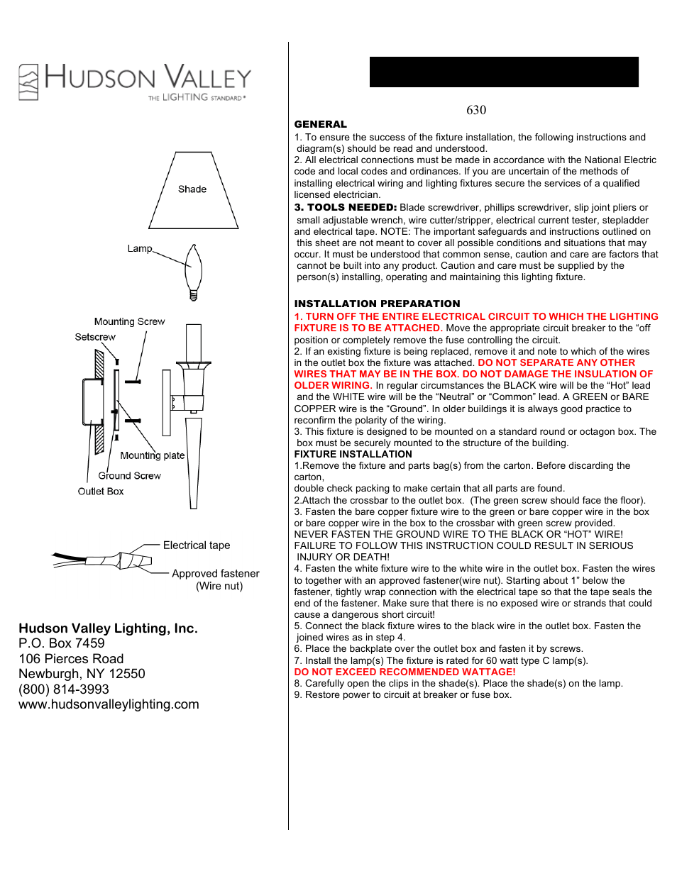 Hudson Valley Lighting LATROBE 630 User Manual | 1 page