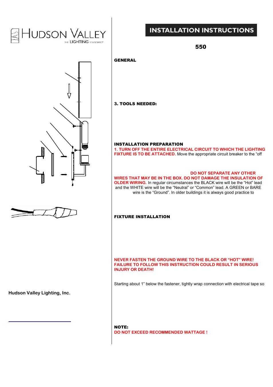Hudson Valley Lighting LIVINGSTON 550 User Manual | 2 pages