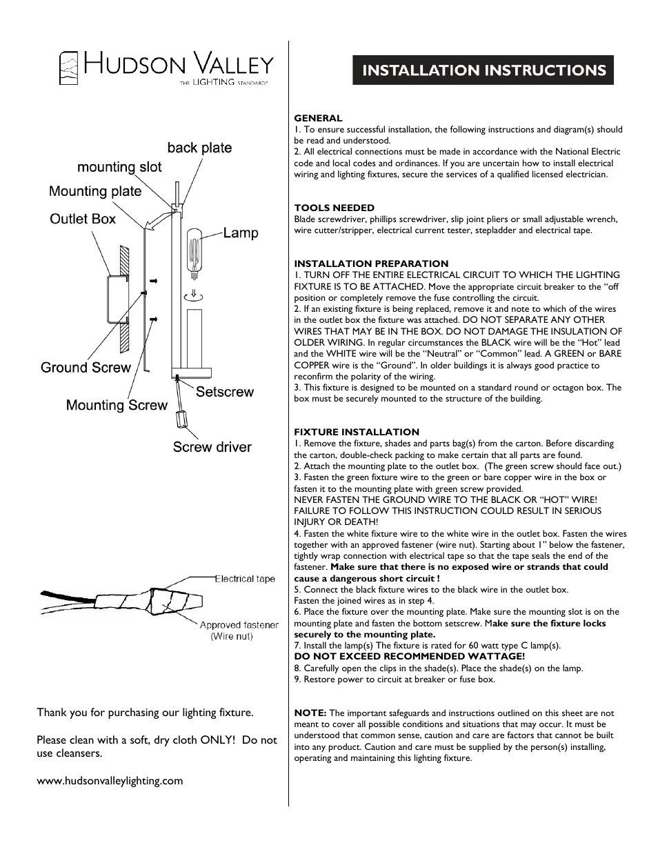 Hudson Valley Lighting LOWELL 91-92 User Manual | 1 page