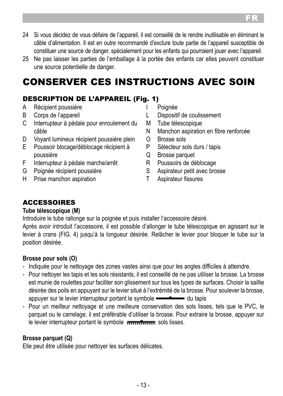 Conserver ces instructions avec soin | ARIETE Eco Power 2788 User Manual | Page 15 / 50