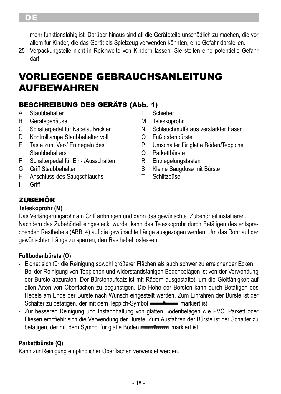 Vorliegende gebrauchsanleitung aufbewahren | ARIETE Eco Power 2788 User Manual | Page 20 / 50