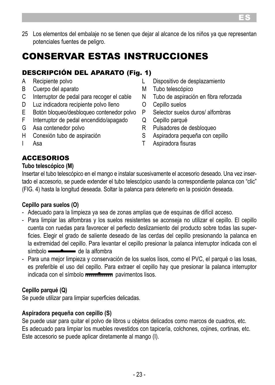 Conservar estas instrucciones | ARIETE Eco Power 2788 User Manual | Page 25 / 50