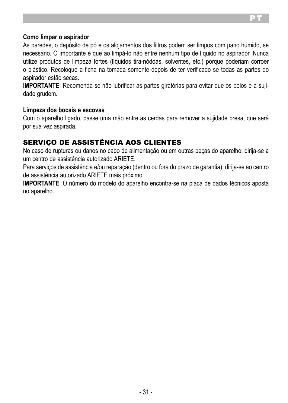 ARIETE Eco Power 2788 User Manual | Page 33 / 50