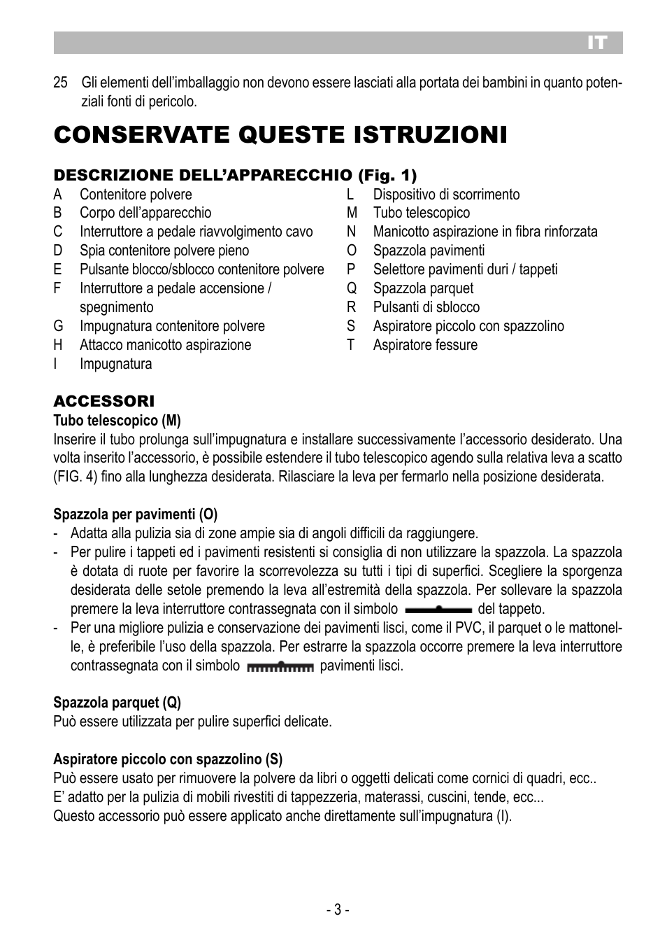 Conservate queste istruzioni | ARIETE Eco Power 2788 User Manual | Page 5 / 50