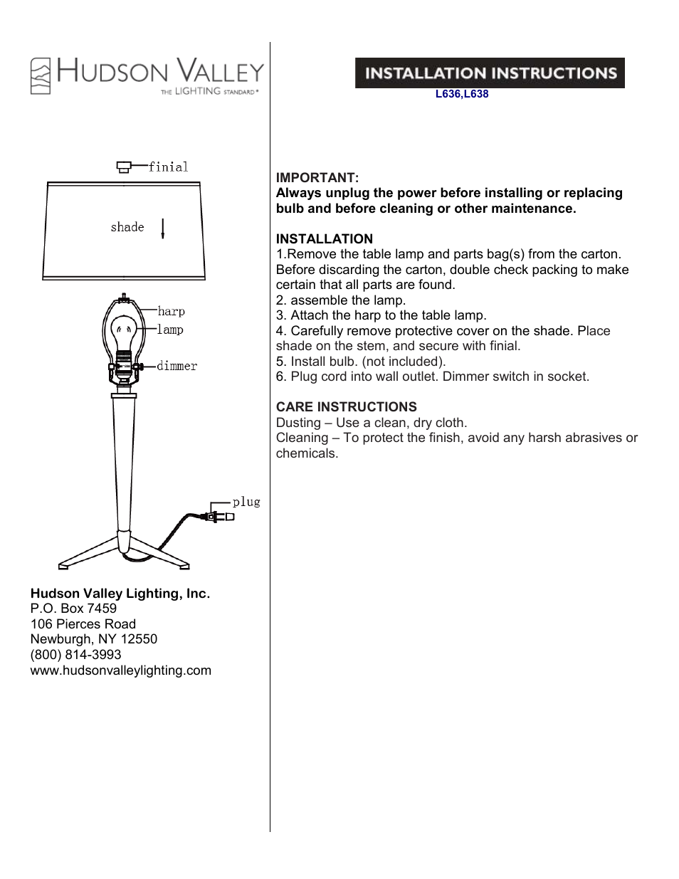 Hudson Valley Lighting MANHEIM L638 User Manual | 1 page