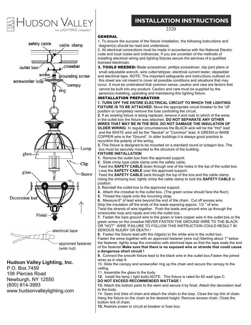 Hudson Valley Lighting MARIETTA 2320 User Manual | 1 page