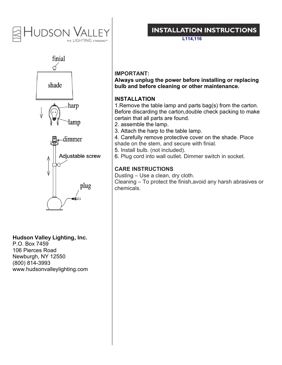 Hudson Valley Lighting MARSHALL L116 User Manual | 1 page