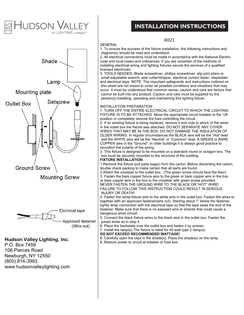 Hudson Valley Lighting MASON 8021 User Manual | 1 page