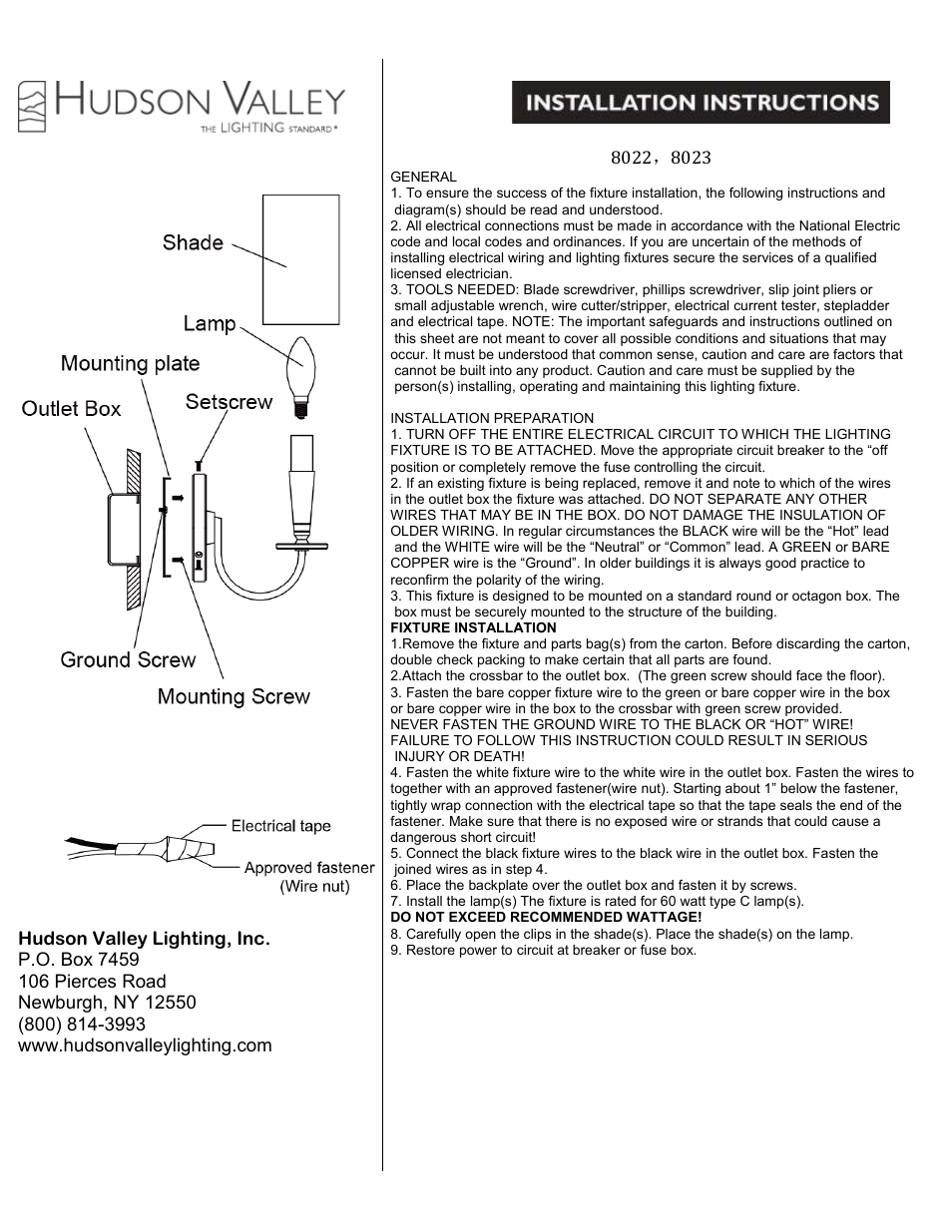 Hudson Valley Lighting MASON 8023 User Manual | 1 page