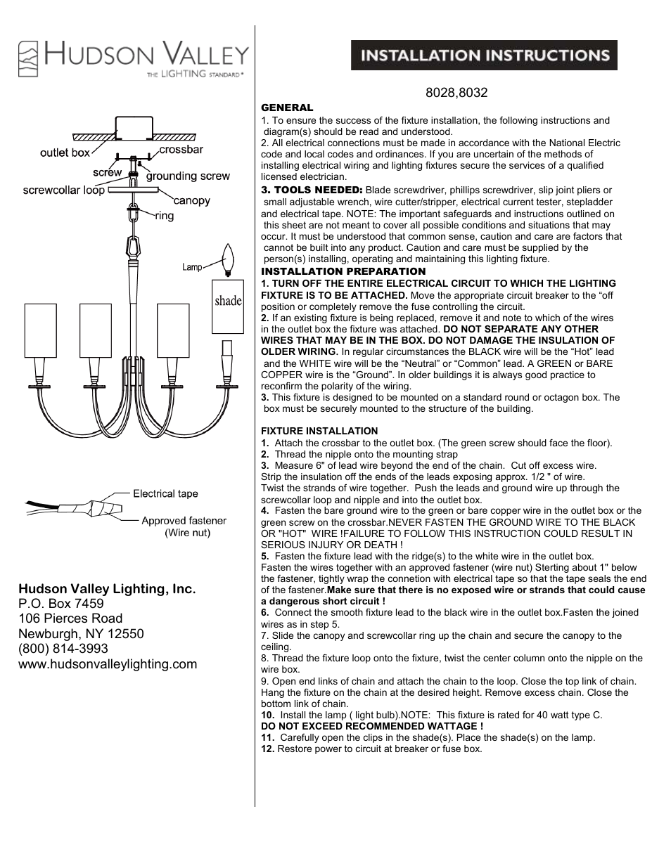 Hudson Valley Lighting MASON 8032 User Manual | 1 page