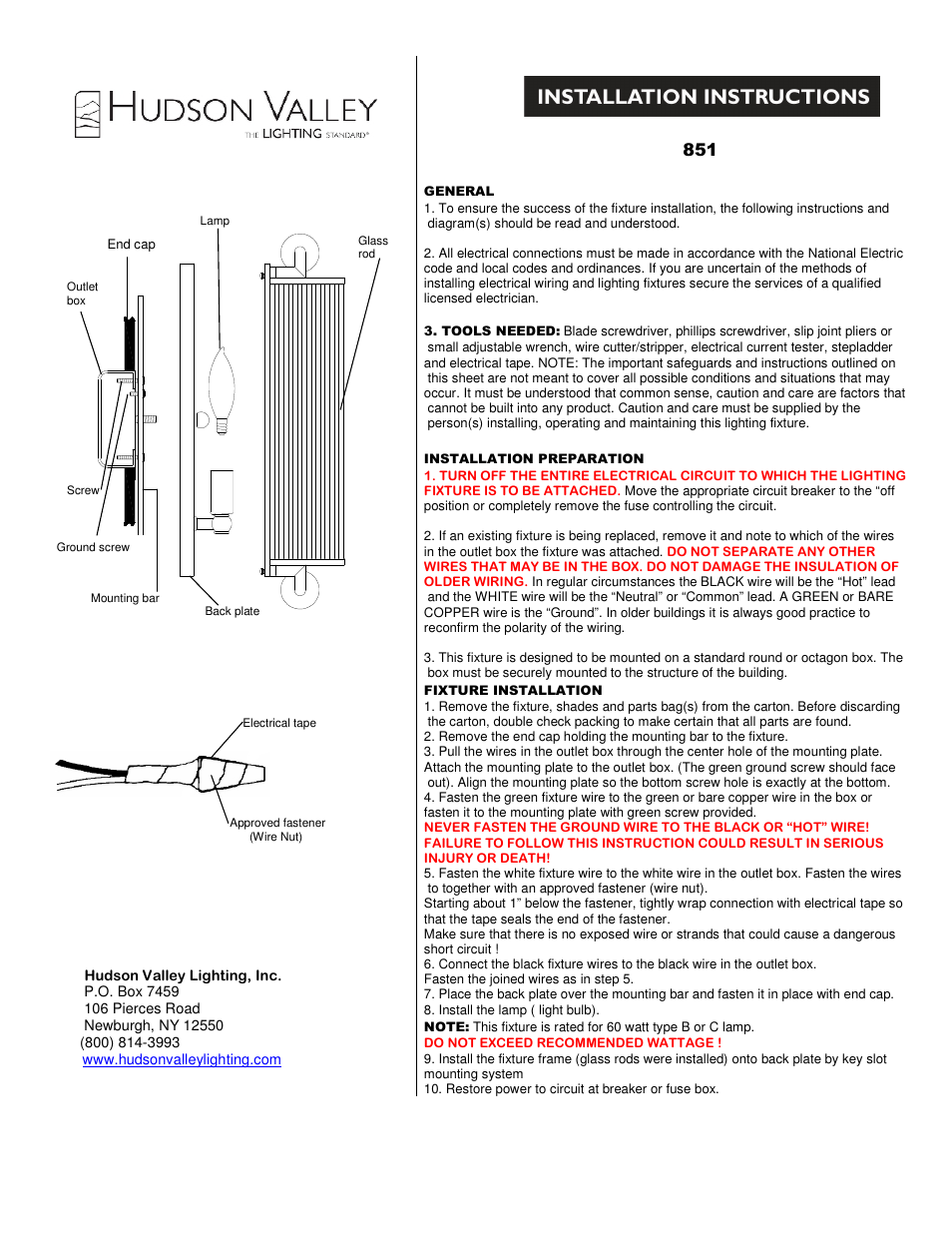 Hudson Valley Lighting MCLEAN 851 User Manual | 1 page