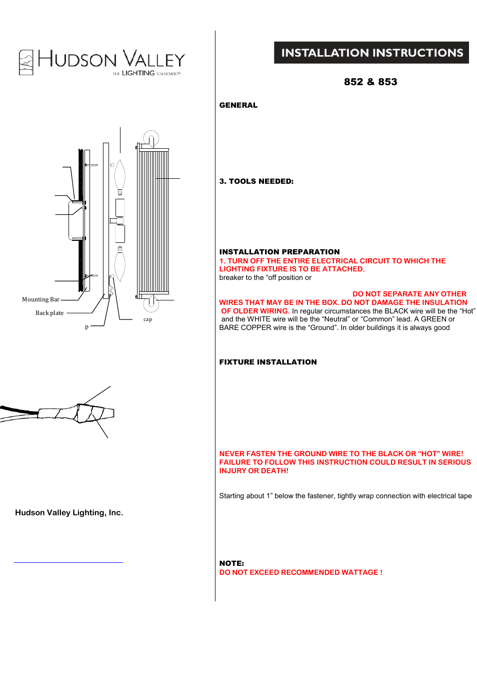 Hudson Valley Lighting MCLEAN 853 User Manual | 1 page