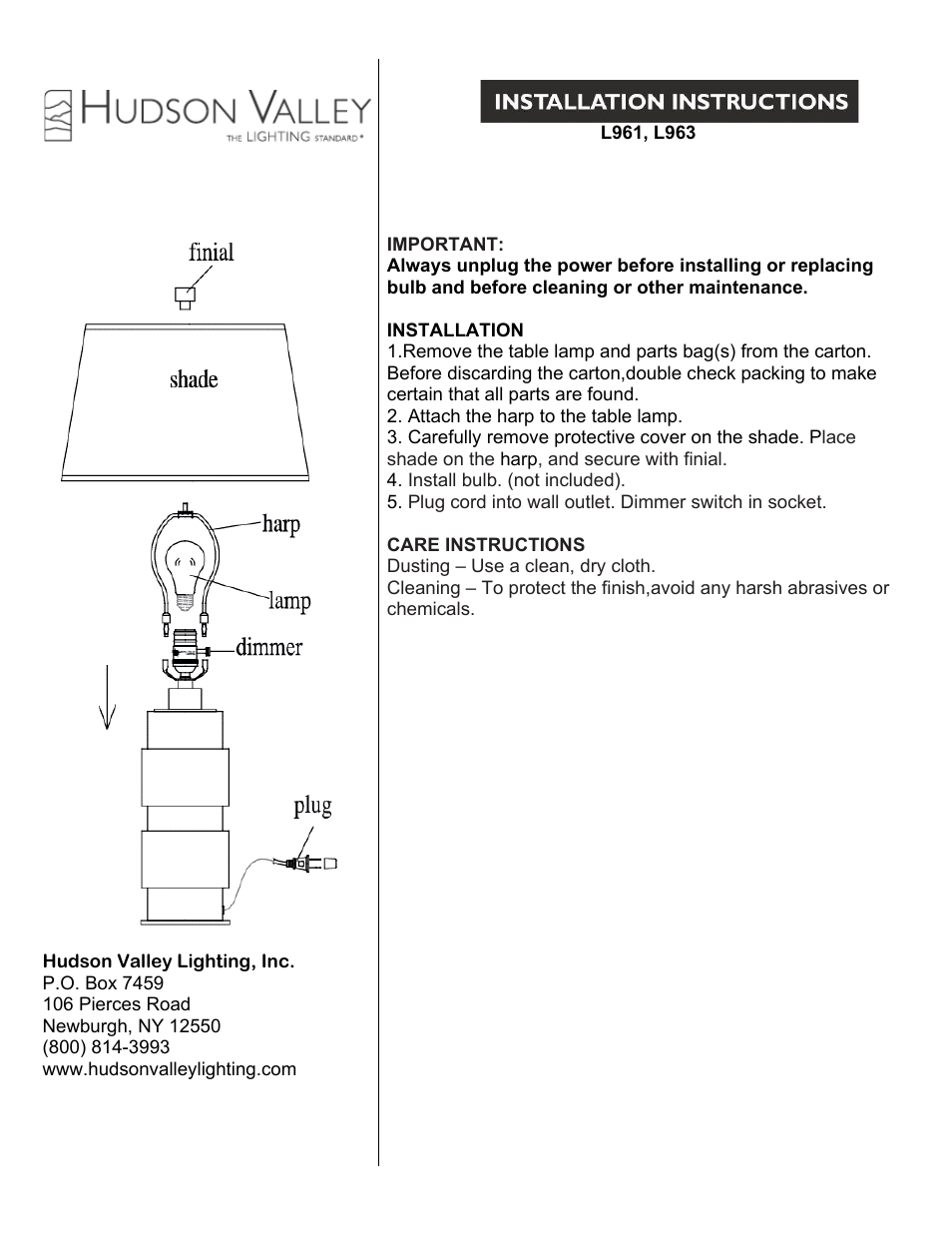 Hudson Valley Lighting MELROSE L963 User Manual | 1 page