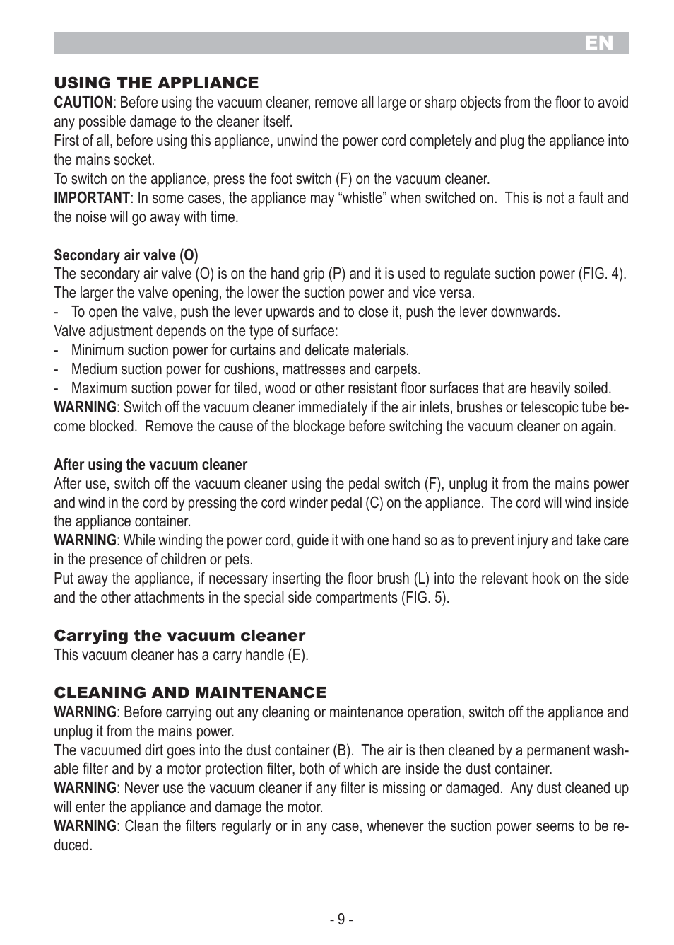 ARIETE Bagless Vacuum Cleaner User Manual | Page 11 / 50