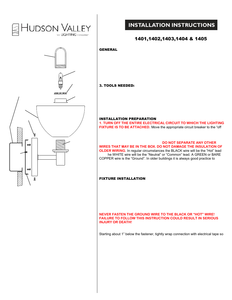 Hudson Valley Lighting MERCURY 1401-1405 User Manual | 2 pages
