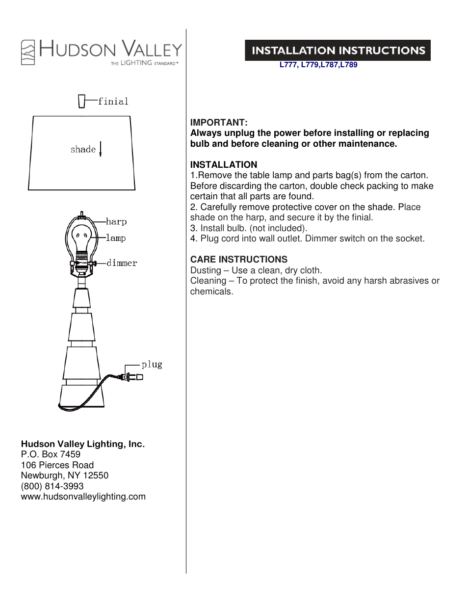 Hudson Valley Lighting MODENA L789 User Manual | 1 page