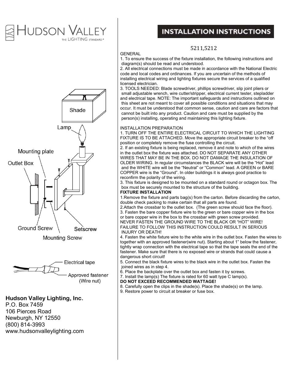 Hudson Valley Lighting MORRIS 5212 User Manual | 1 page