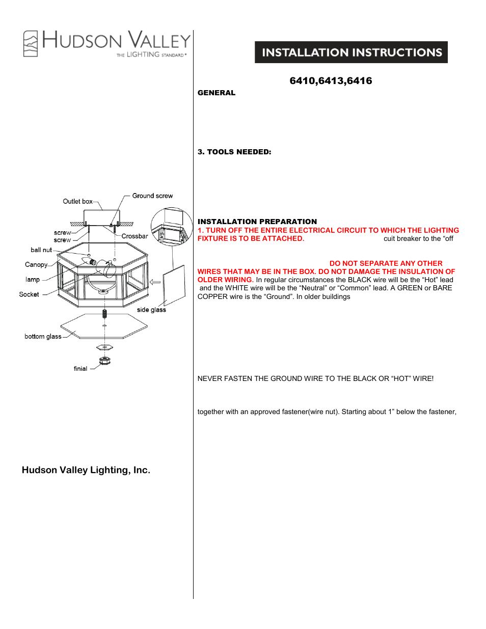 Hudson Valley Lighting NASSAU 6410-6416 User Manual | 1 page