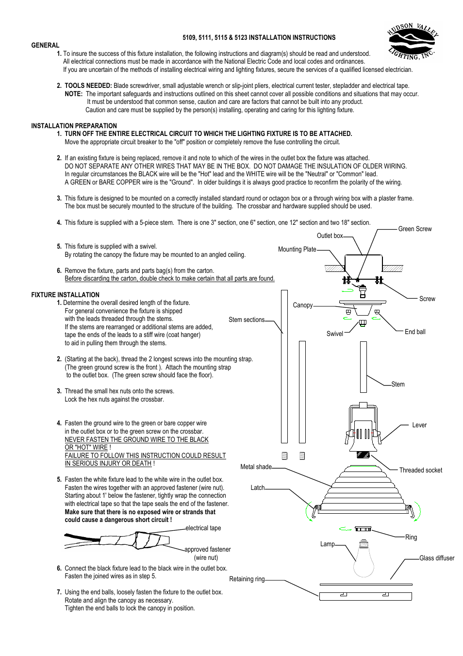 Hudson Valley Lighting NAUGATUCK 5109-5123 User Manual | 2 pages
