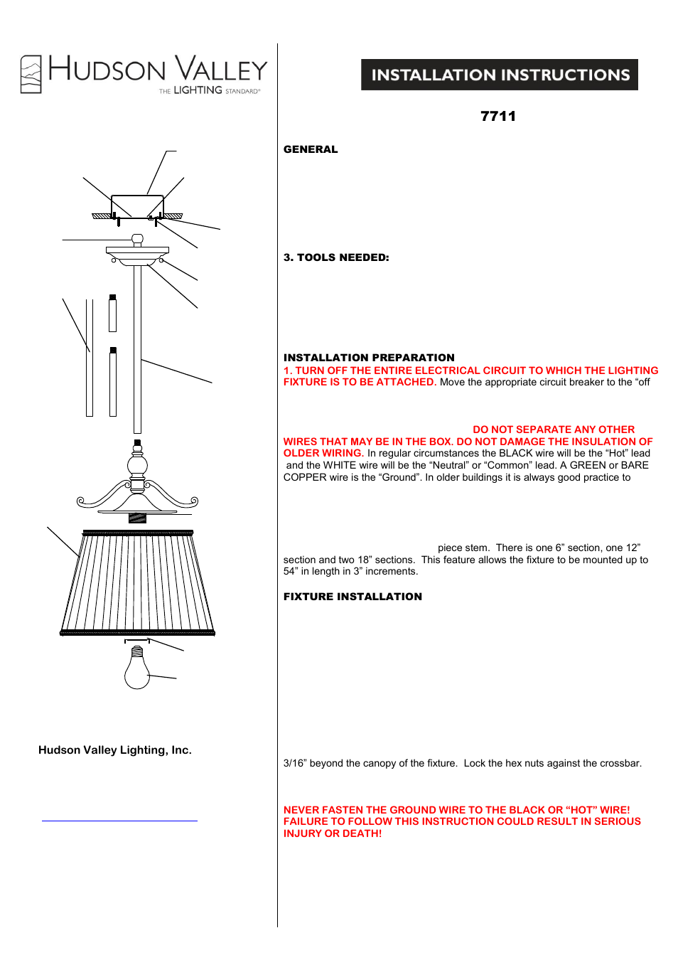 Hudson Valley Lighting ORCHARD PARK 7711 User Manual | 3 pages