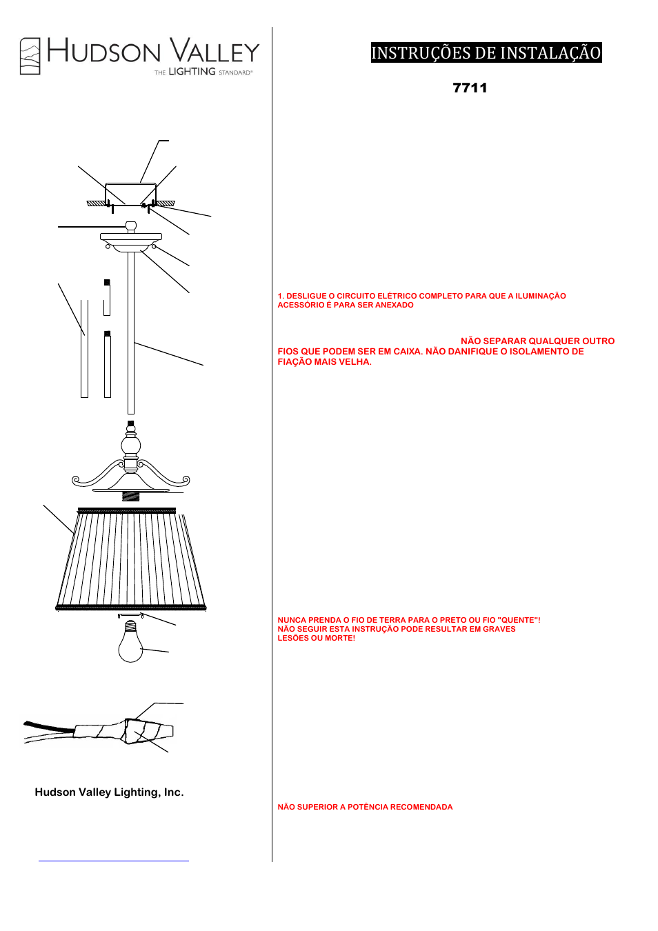 Instruções de instalação, 7711 português | Hudson Valley Lighting ORCHARD PARK 7711 User Manual | Page 3 / 3