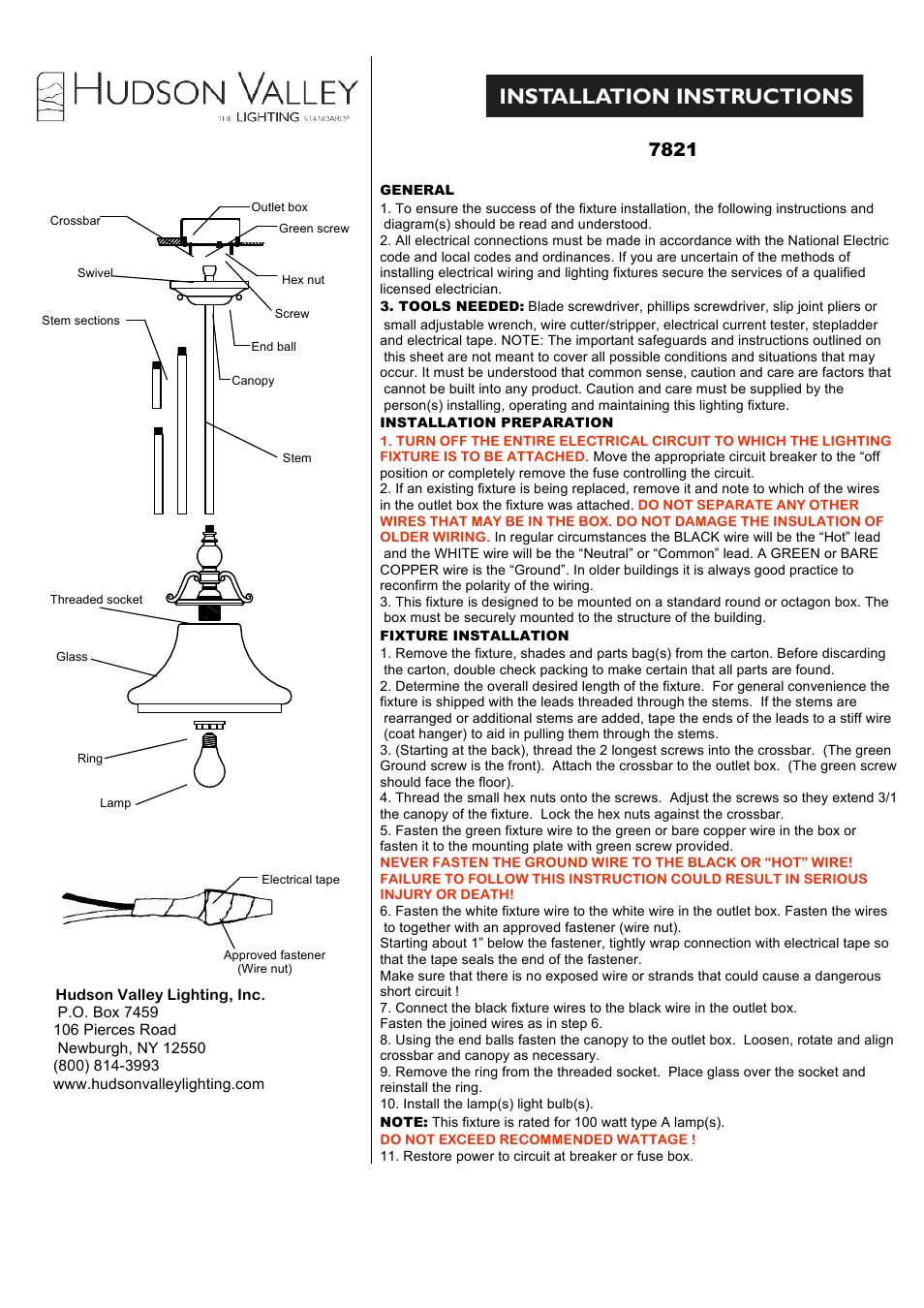 Hudson Valley Lighting ORCHARD PARK 7821 User Manual | 2 pages
