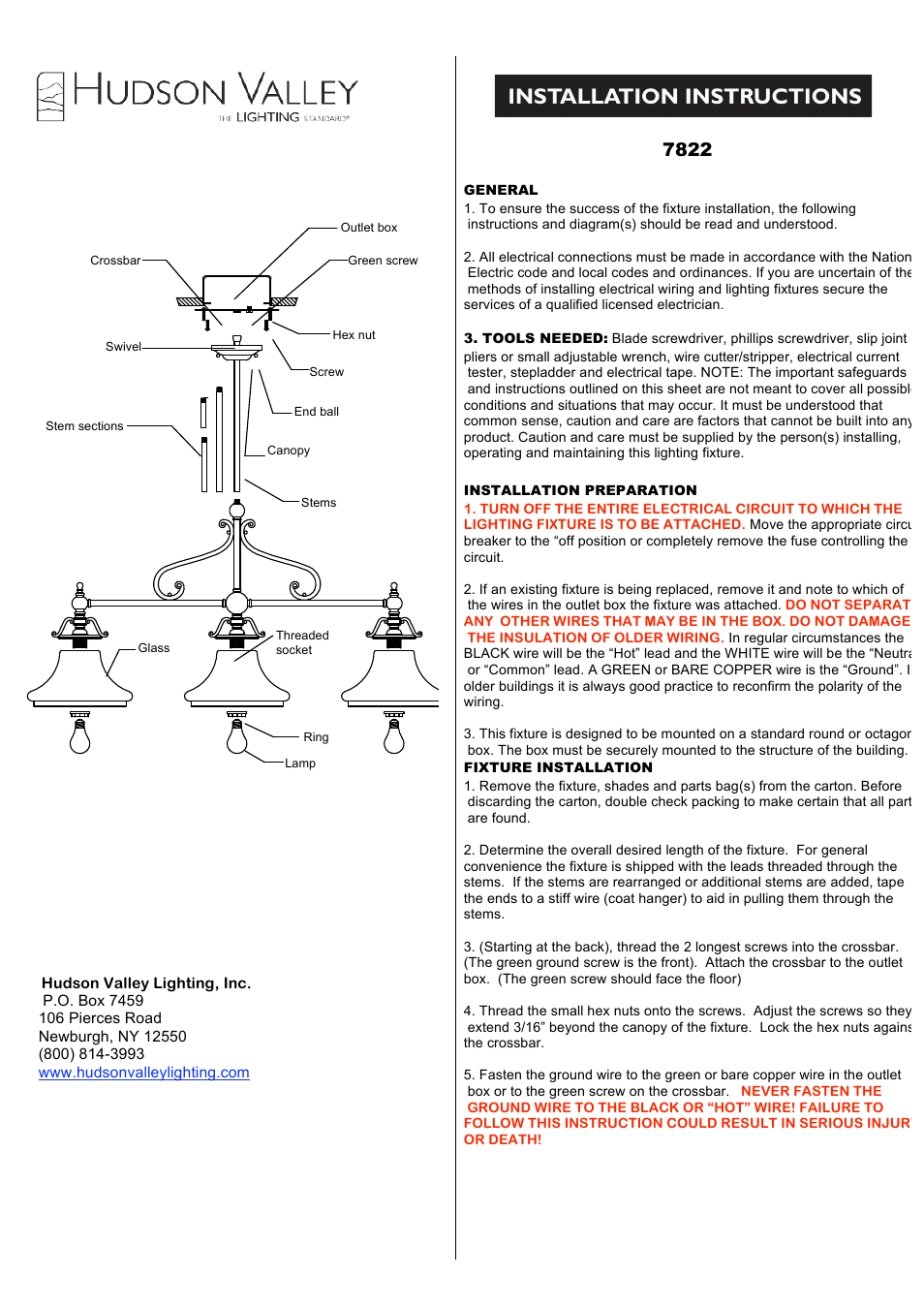 Hudson Valley Lighting ORCHARD PARK 7822 User Manual | 3 pages