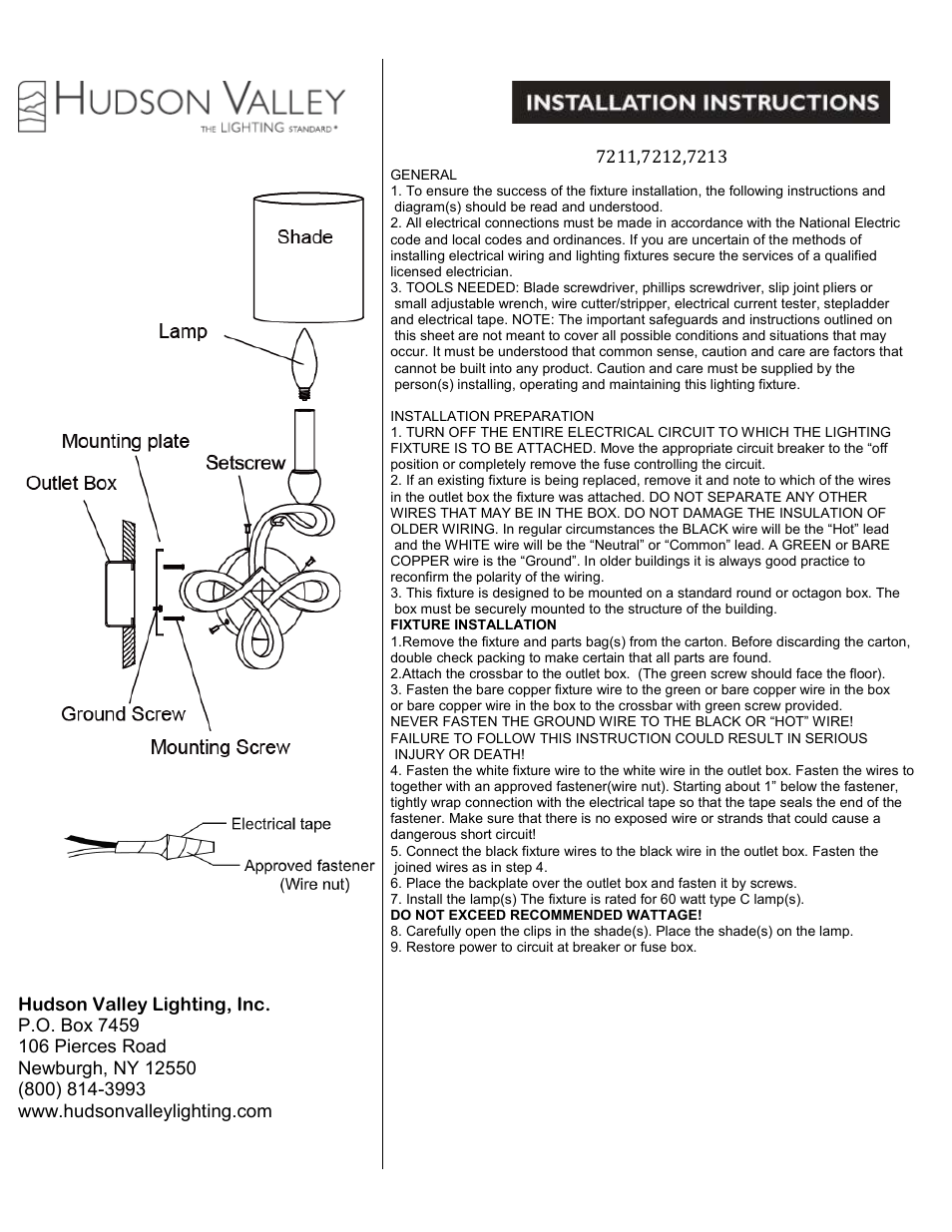 Hudson Valley Lighting PAWLING 7211-7213 User Manual | 1 page