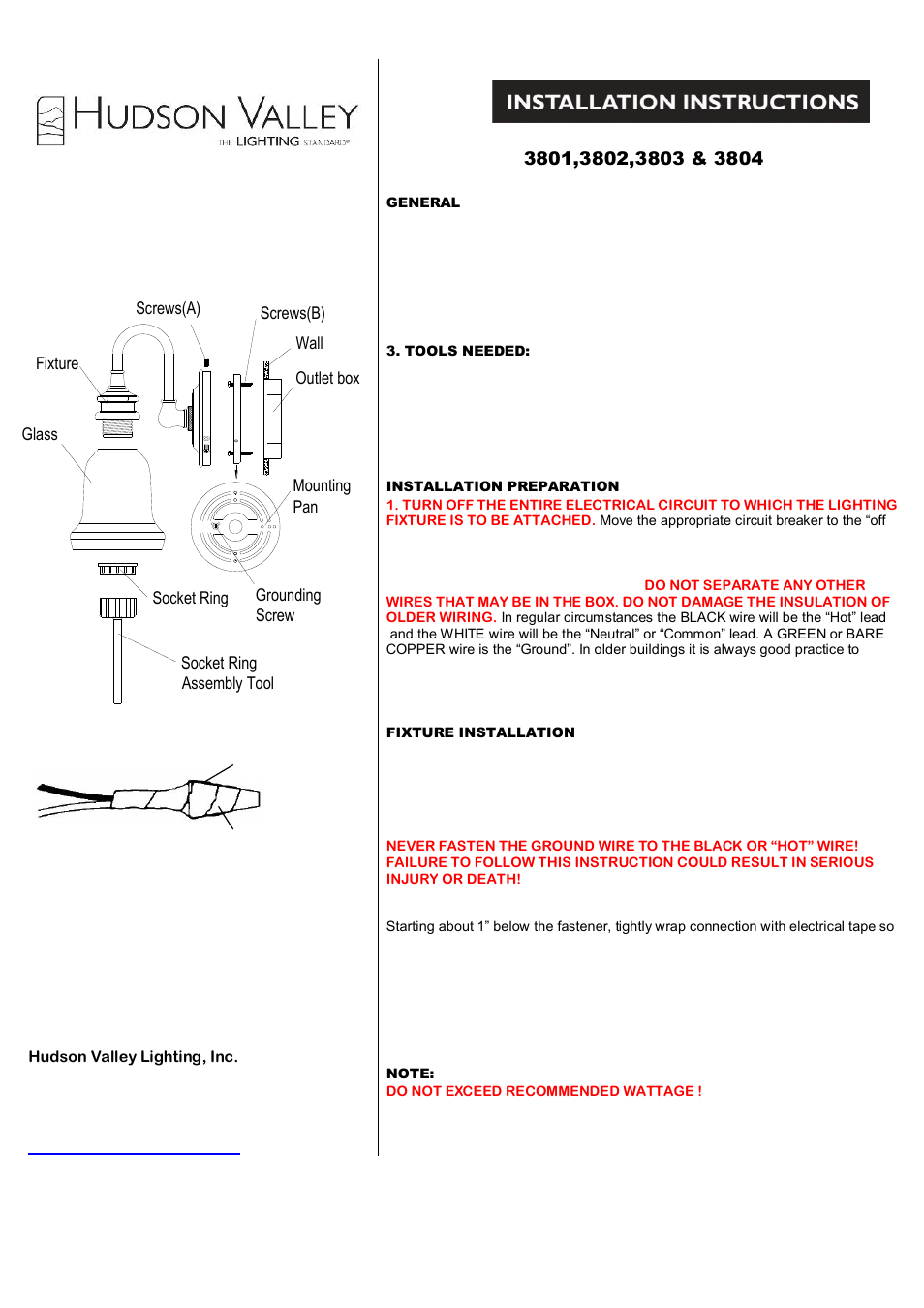 Hudson Valley Lighting PLYMOUTH 3801-3804 User Manual | 1 page