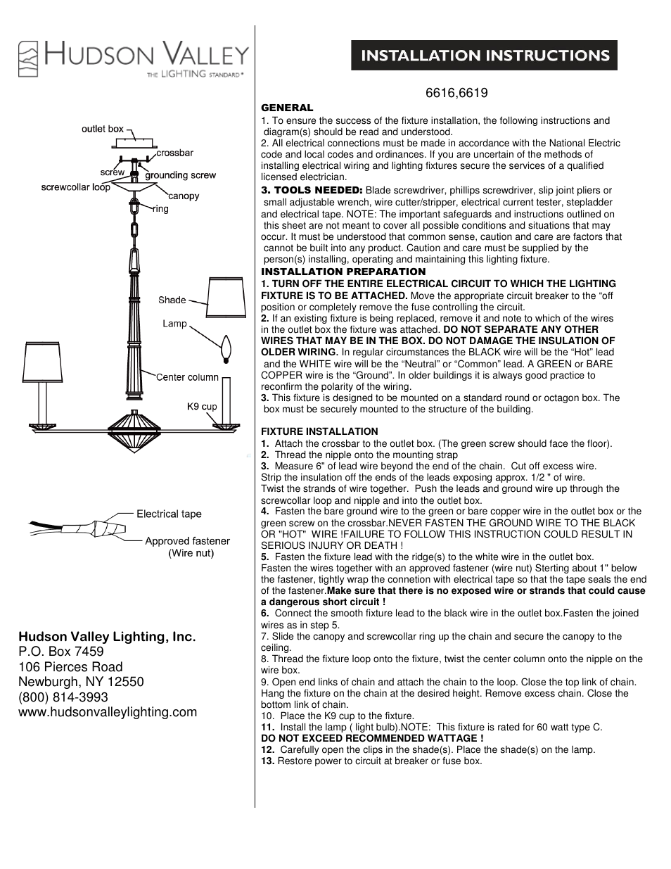 Hudson Valley Lighting PORTER 6619 User Manual | 1 page