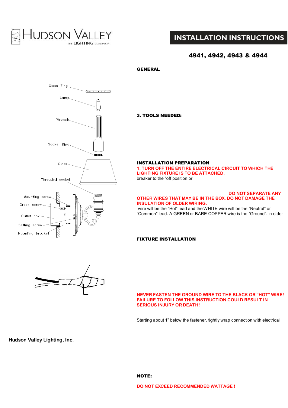 Hudson Valley Lighting RICHMOND 4941-4944 User Manual | 2 pages