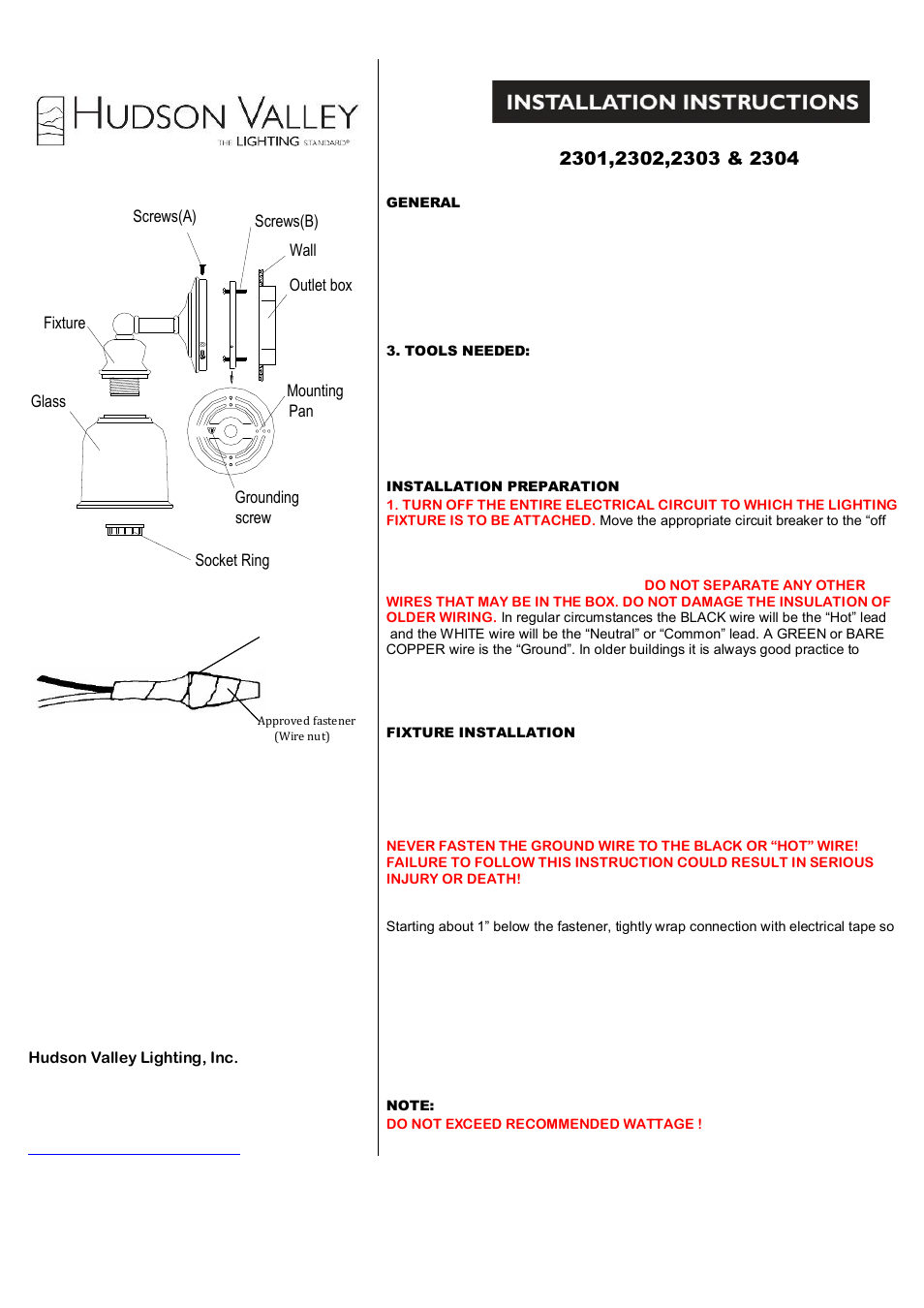 Hudson Valley Lighting RIVERTON 2301-2304 User Manual | 1 page