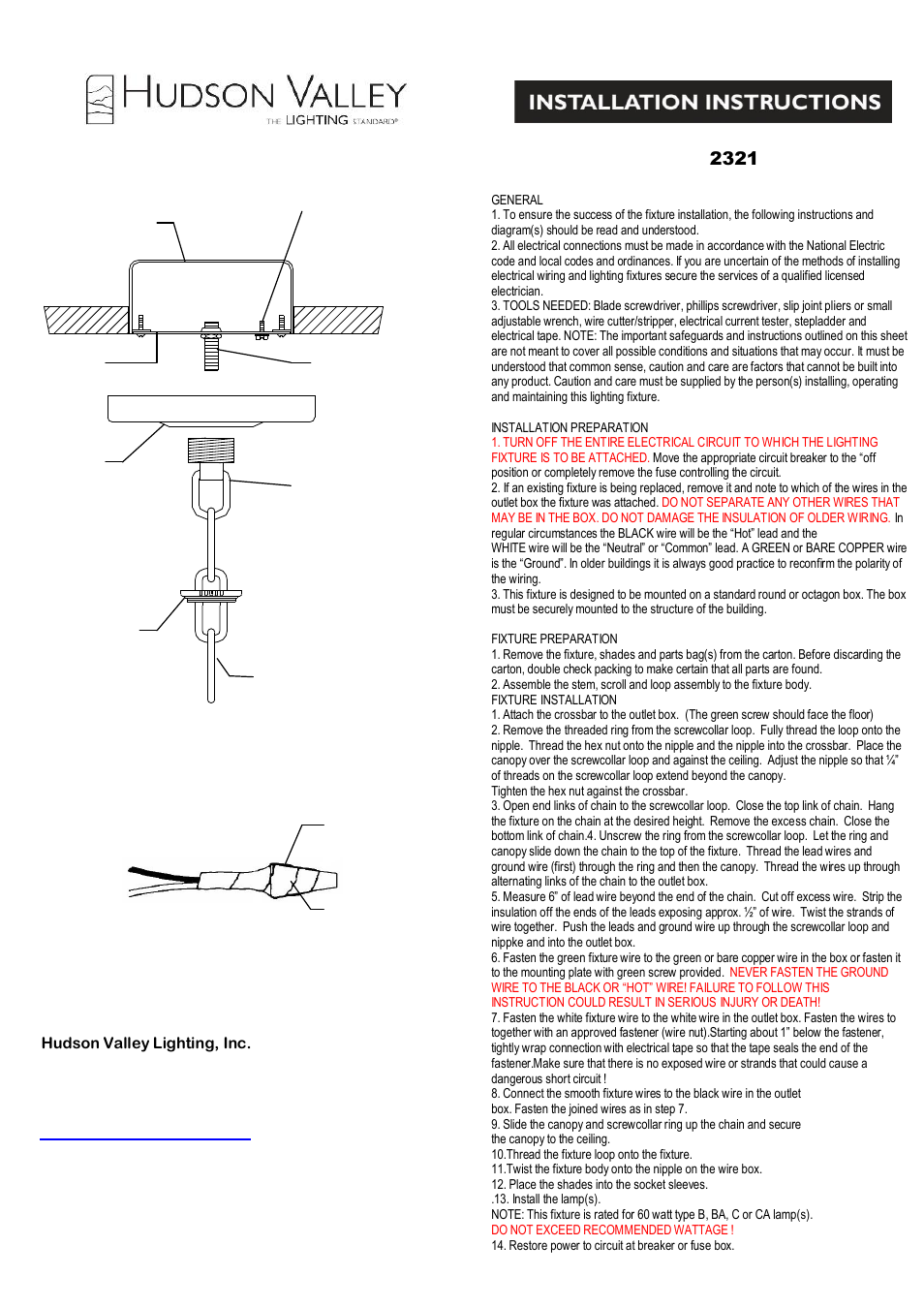 Hudson Valley Lighting RIVERTON 2321 User Manual | 3 pages
