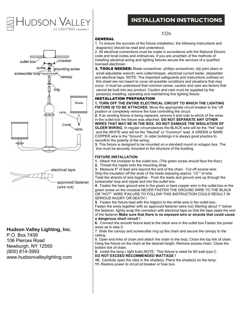 Hudson Valley Lighting ROCK HILL 5326 User Manual | 1 page