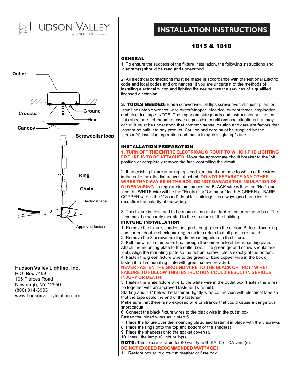 Hudson Valley Lighting ROCKVILLE 1818 User Manual | 4 pages