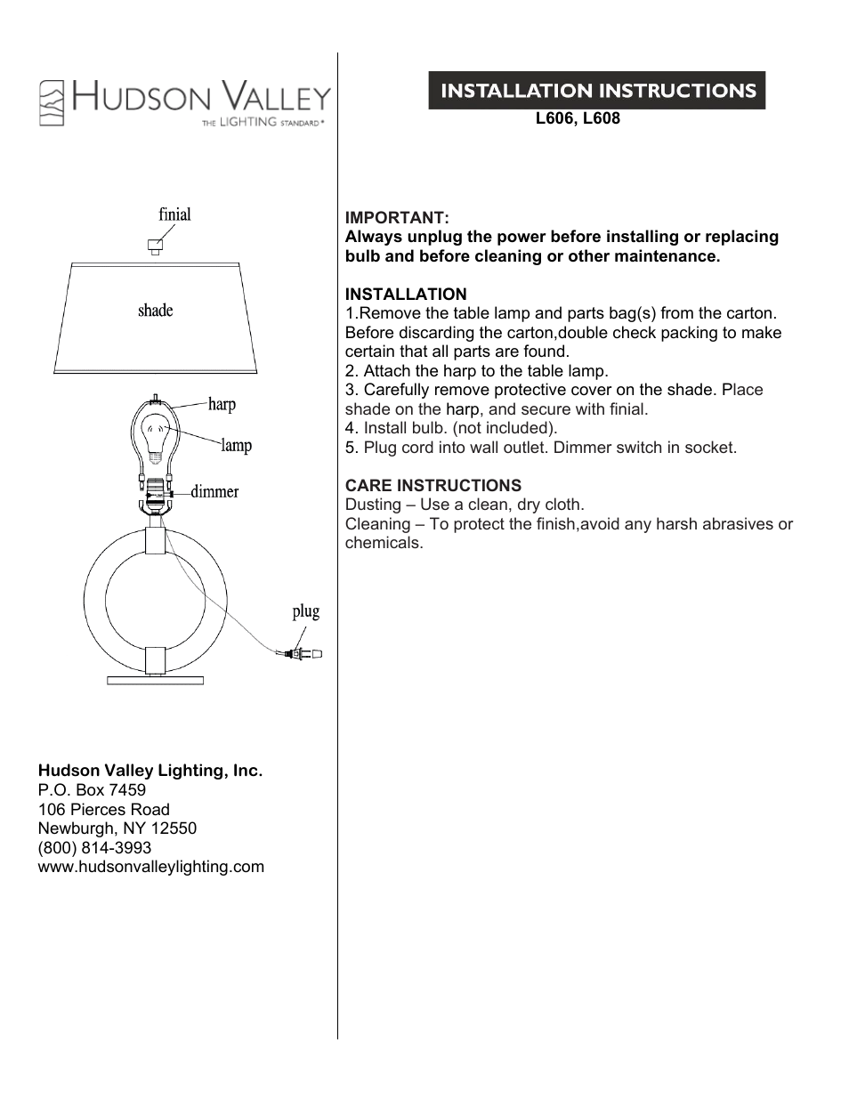 Hudson Valley Lighting ROSLYN L608 User Manual | 1 page