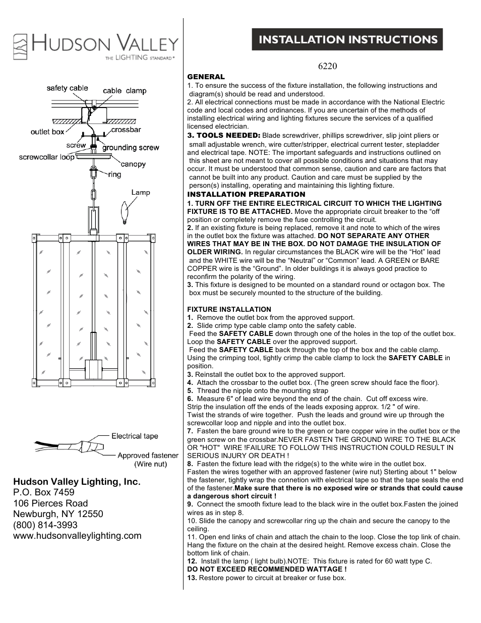 Hudson Valley Lighting ROXBURY 6220 User Manual | 1 page