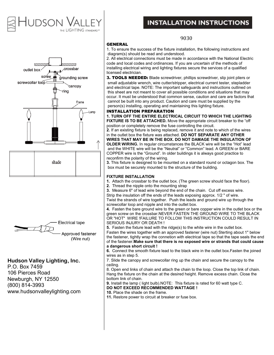 Hudson Valley Lighting RUSSELL 9030 User Manual | 1 page